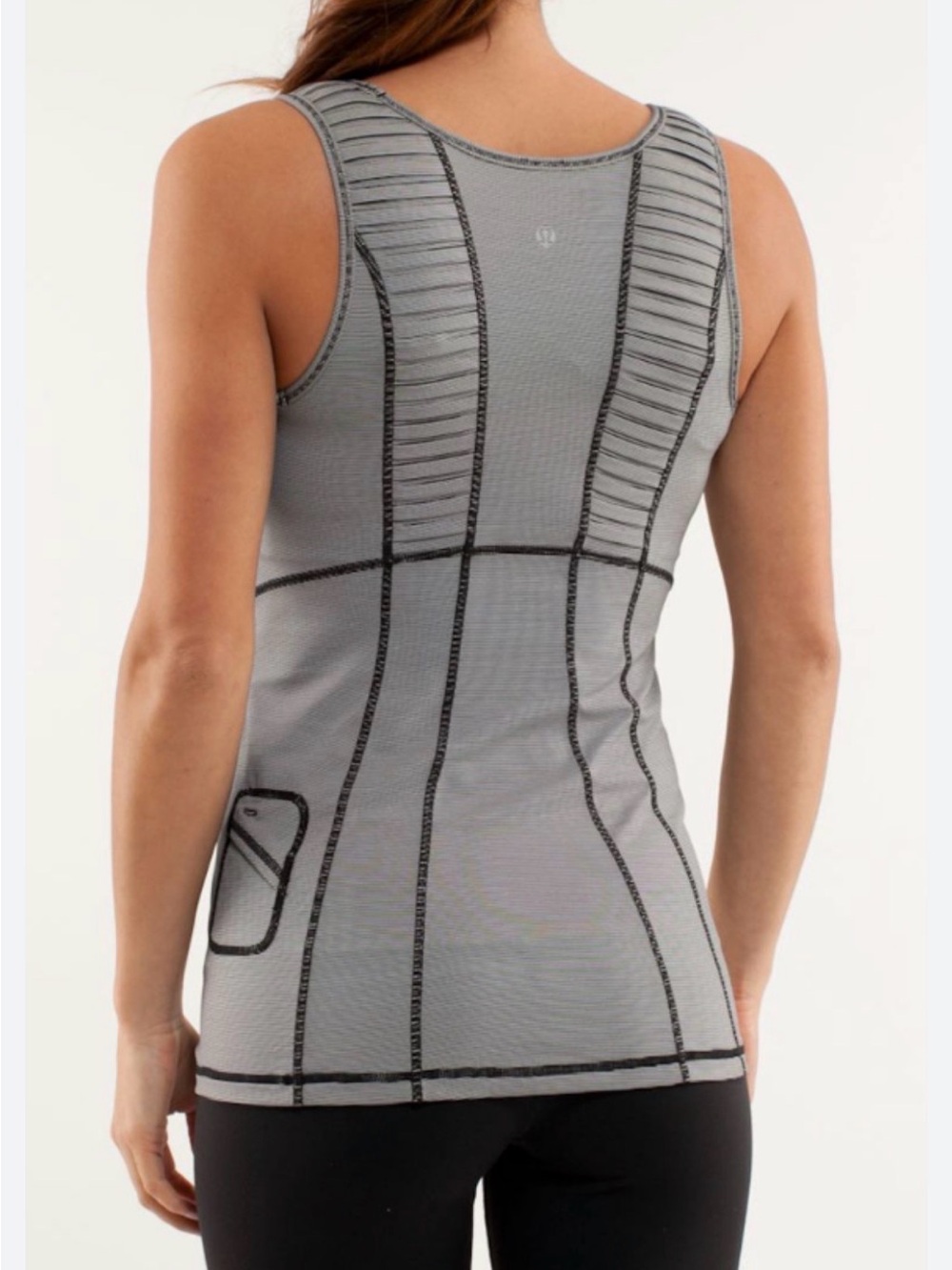 Lululemon Black White Micro Stripe Racerback Athletic Stay on Course Tank Sz 12